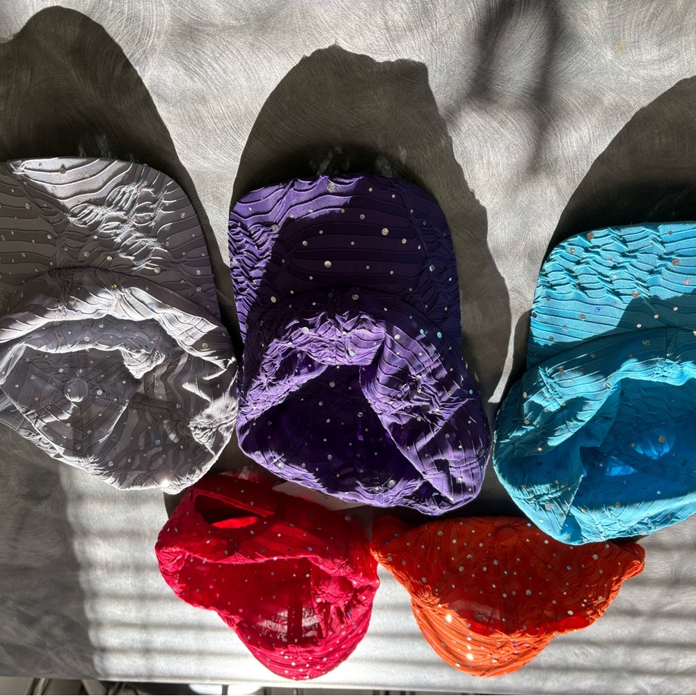 Five Polka Dot Crinkled Baseball Hats - Gray, Purple, Teal, Red,  Orange